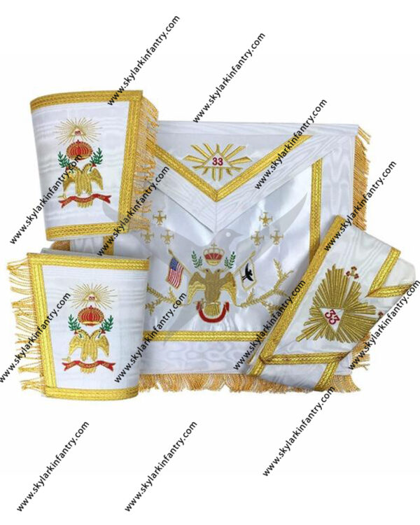 Masonic Rose Croix 33rd Degree Silk Apron Gauntlets and Collar Set All Countries Flags