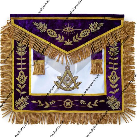Masonic past master apron purple hand embroidered bullion vine work