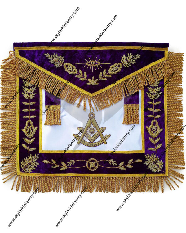 Masonic past master apron purple hand embroidered bullion vine work