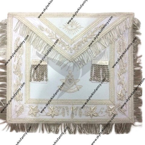 Masonic white blue lodge past master apron hand embroidered bullion vine