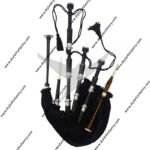 New Black Scottish Bagpipe Silver Mount Velvet Bag Cord Highland F Size with Carry Bag Bagpipes with accessories