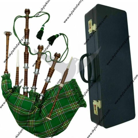 New Irish Tartan Great Bagpipes For Sale Brown Finish With Silver Mounts Bagpipe