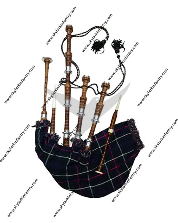 Rosewood Bagpipe Mackenzie Silver Plain Mounts Brown Color Scottish Highland Bagpipes with accessories