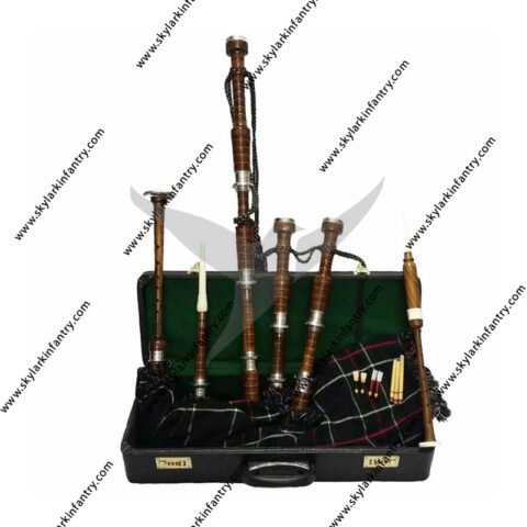 Scottish Highland Full Size Bagpipe Natural Finish Silver