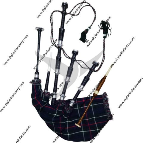 Scottish Highland Rosewood Bagpipe Full Silver Mounts Mackenzie Cover With Bag