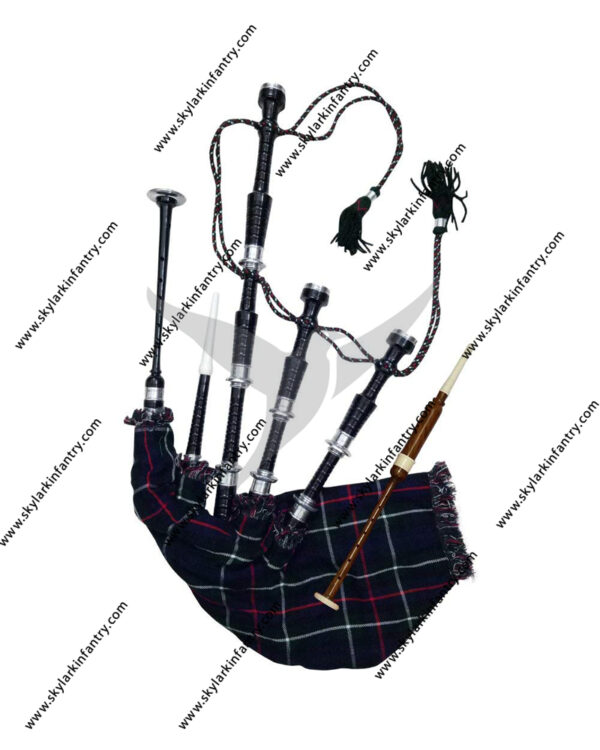 Scottish Highland Rosewood Bagpipe Full Silver Mounts Mackenzie Cover With Bag