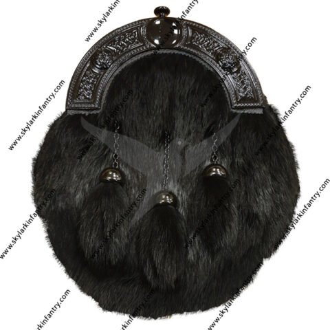 Black Rabbit Fur Dress Sporran with Dark Smoky Finish Cantle studed