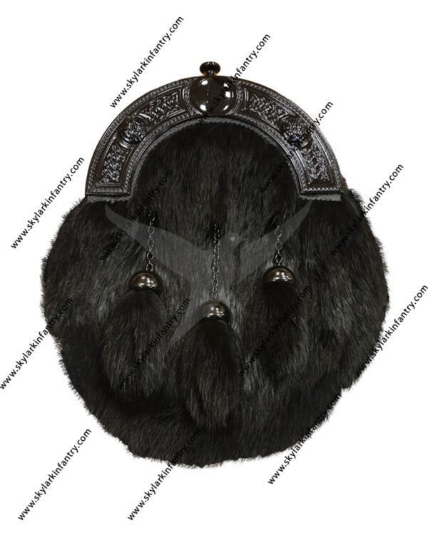 Black Rabbit Fur Dress Sporran with Dark Smoky Finish Cantle studed
