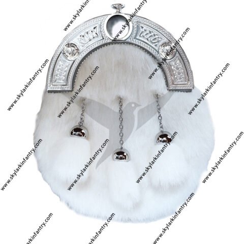 Faux Fur Dress Sporran with Celtic Knot Cantle in White