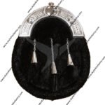 Faux Fur Dress Sporran with Celtic and Thistle design cantle in Black