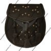 Leather Day Sporran Hunter style with Studded Targe in Black