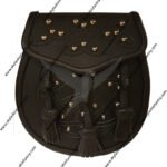 Leather Day Sporran Hunter style with Studded Targe in Black