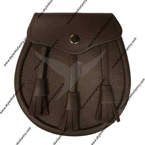 Leather Day Sporran with 3 Leather Tassels in Brown