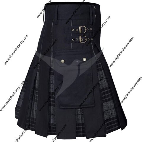 Men's 100% Cotton Jeans Hybrid Modern Box Pleated Tartan Utility Kilt