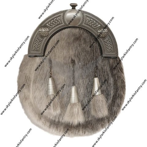 Pony Skin Dress Sporran - with Open Work Celtic Design Cantle in Antique Finish