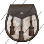 Pony Skin Semi Dress Sporran with Embossed Brown Leather and 3 Leather Tassels