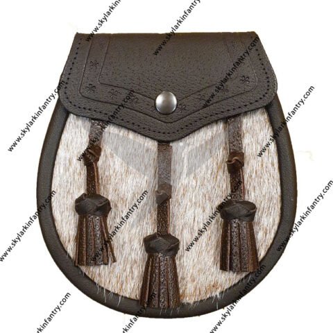 Pony Skin Semi Dress Sporran with Embossed Brown Leather and 3 Leather Tassels