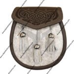 Pony Skin Semi Dress Sporran with Laser Etched Brown Leather Flap and Chrome Tassels