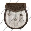 Pony Skin Semi Dress Sporran with Laser Etched Brown Leather Flap and Chrome Tassels