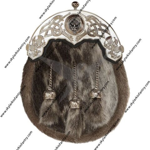 Seal Skin Clan Crest Dress Sporran with Antique Finish Cantle