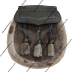 Seal Skin Semi Dress Sporran with Black Leather Flap and 3 Knotted Tassels