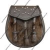 Seal Skin Semi Dress Sporran with Celtic Brown Leather Flap and 3 Knotted Tassels