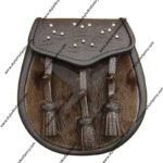 Seal Skin Semi Dress Sporran with Celtic Brown Leather Flap and 3 Knotted Tassels