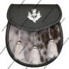 Seal Skin Semi Dress Sporran with Thistle on Black Leather and 3 Chrome Tassels