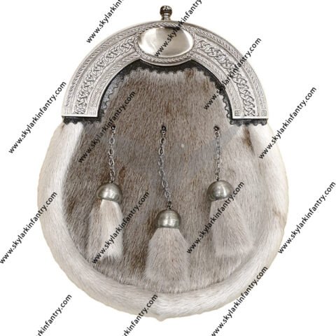 Sealskin Dress Sporran with Celtic Cantle and 3 tassels in Antique Finish