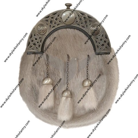 Sealskin Dress Sporran with Celtic Knot Open Work Cantle in Antique Finish