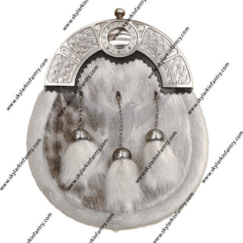 Sealskin Dress Sporran with Shield Design in Antique Finish