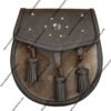 Sealskin Semi Dress Sporran with Studded Brown Leather Flap and Tassels