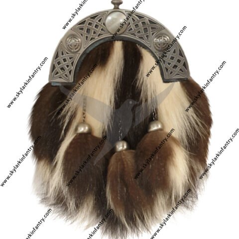 Skunk Dress Sporran with celtic knot design cantle and 3 tassels in Antique Finish