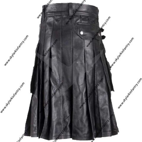 BLACK ELEGANT MENS LEATHER KILT