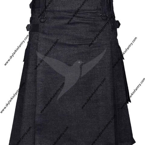 BLACK UTILITY DENIM KILT FOR MEN