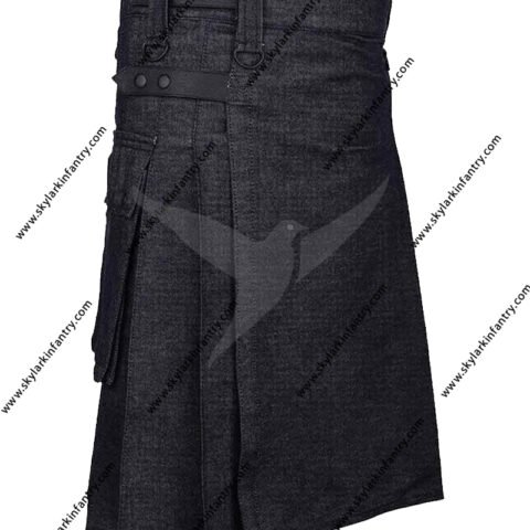 BLACK UTILITY DENIM KILT FOR MEN