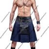 BLUE DENIM LEATHER KILT WITH LEATHER POUCH