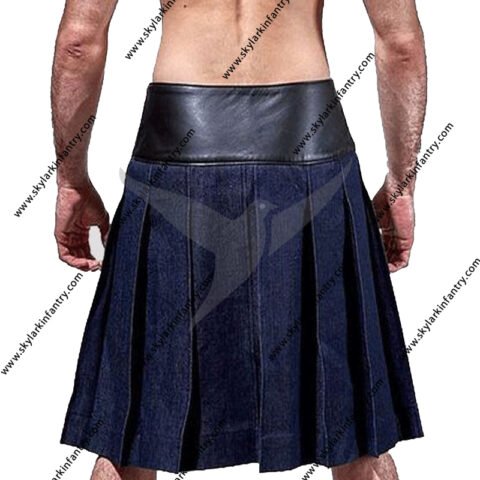BLUE DENIM LEATHER KILT WITH LEATHER POUCH
