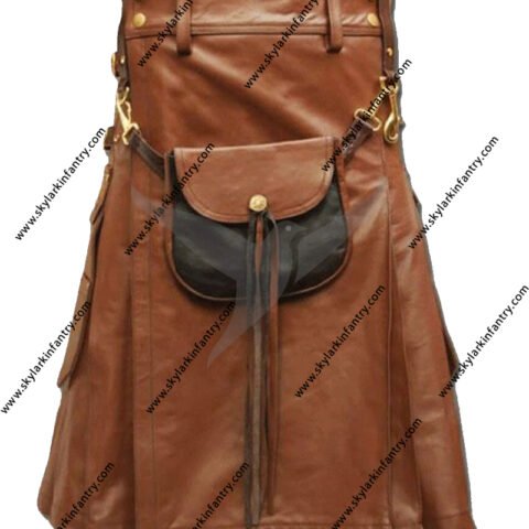CELTIC LEATHER KILT WITH SPORRAN FOR MEN