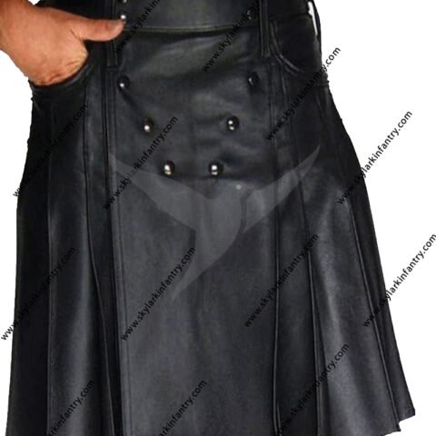 HAND MADE GENUINE BLACK COW MEN'S LEATHER KILT