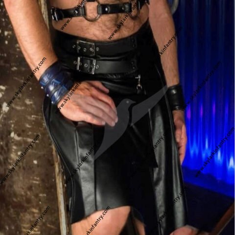 LUXURIOUS BLACK MEN LEATHER KILT