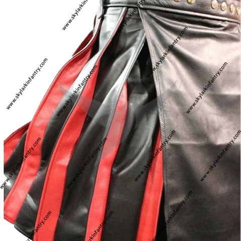 RED AND BLACK HYBRID MEN LEATHER KILT