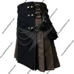 SCOTTISH BLACK & BROWN CARGO MEN'S UTILITY KILTS WITH FLASH PLEATS