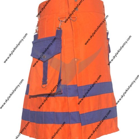 UNIQUE HANDMADE ORANGE SCOTTISH MEN'S UTILITY KILT