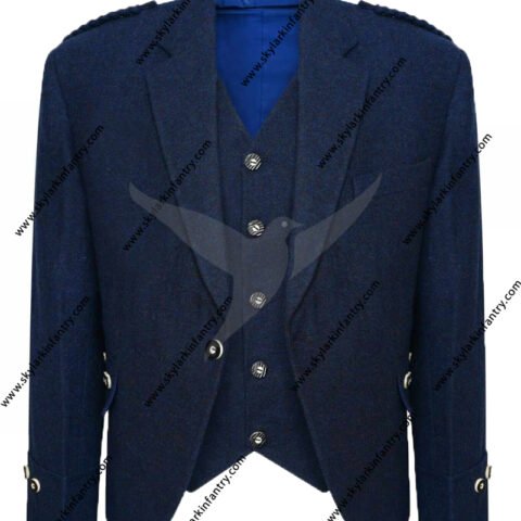 Tweed Crail Highland Blue Kilt Jacket and Waistcoat Scottish Wedding Dress